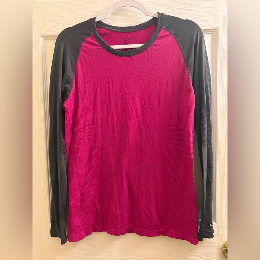 Champion Long-Sleeve Raglan Tee in Magenta and Black